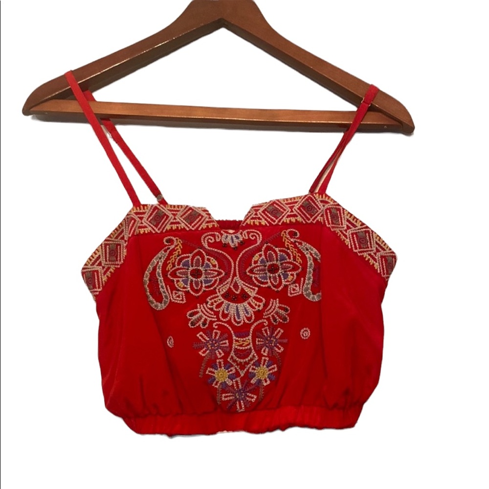 4/$20!!!    Chelsea & Violet Beaded Red Embroidered Halter Top